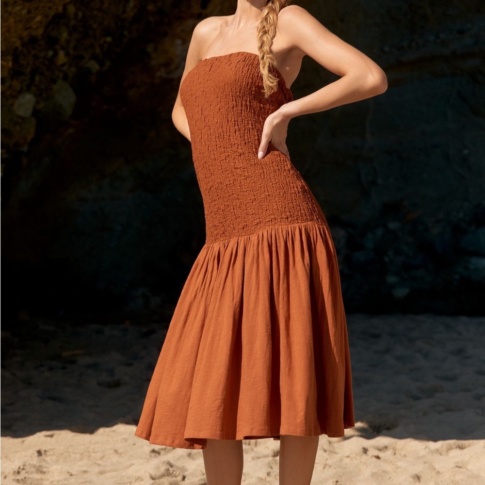 Anthropologie Strapless Rust Dress